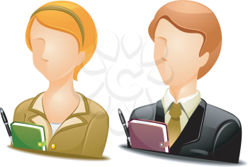 Royalty Free Clipart Image of a Faceless Couple Holding Agendas and Pens