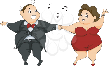 Royalty Free Clipart Image of a Chubby Couple Dancing