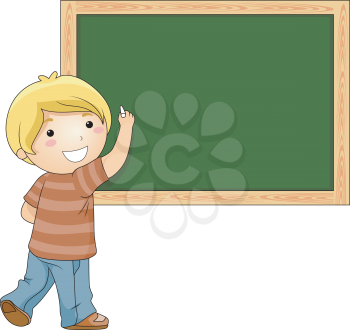 Royalty Free Clipart Image of a Boy at a Chalkboard