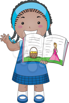 Royalty Free Clipart Image of a Little Girl With a Storybook