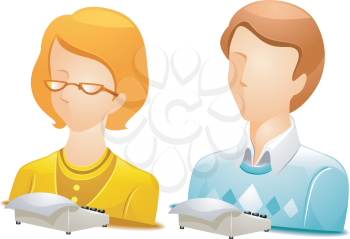 Royalty Free Clipart Image of Faceless People With Typewriters