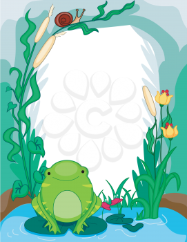 Royalty Free Clipart Image of a Frame With a Frog on a Lilypad