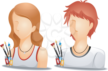Royalty Free Clipart Image of Faceless People With Paintbrushes in Front of Them