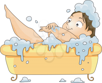 Royalty Free Clipart Image of a Plump Woman in a Bath
