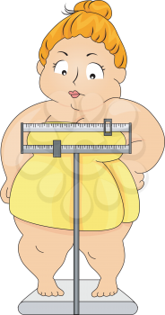 Royalty Free Clipart Image of a Plump Woman on Bathroom Scales