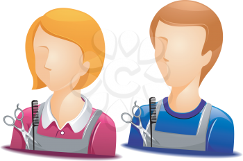 Royalty Free Clipart Image of Faceless Hairstylists