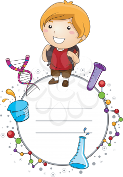 Royalty Free Clipart Image of a Boy Standing Inside a Science Frame