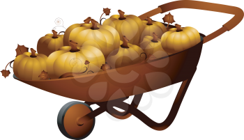 Royalty Free Clipart Image of a Wheelbarrow Full of Pumpkins