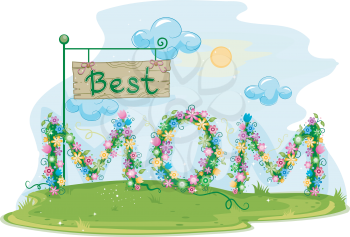 Royalty Free Clipart Image of a Best Mom Sign Made of Flowers