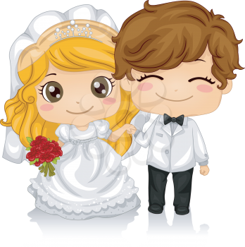 Royalty Free Clipart Image of an Anime Bride and Groom