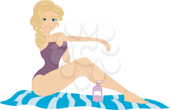 Royalty Free Clipart Image of a Girl Applying Sunblock