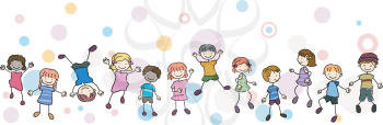 Royalty Free Clipart Image of a Row of Active Children