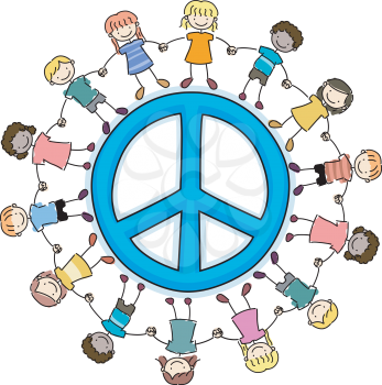 Royalty Free Clipart Image of Children Circling a Peace Sign