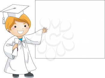 Royalty Free Clipart Image of a Child Graduate Presenting a Banner