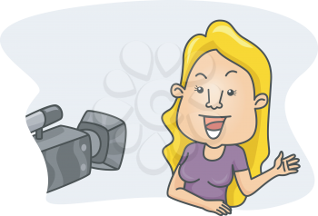 Royalty Free Clipart Image of a Girl Speaking in Front of a Camera