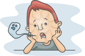 Royalty Free Clipart Image of a Man With a Ghost Coming Out of His Mouth