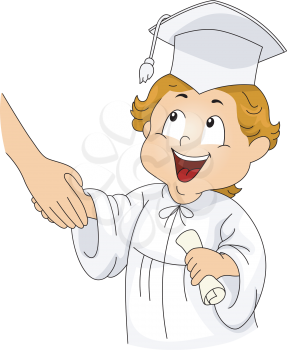 Royalty Free Clipart Image of a Little Graduate Shaking Hands