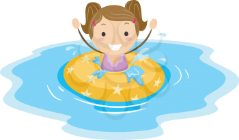 Royalty Free Clipart Image of a Girl Wearing a Flotation Device