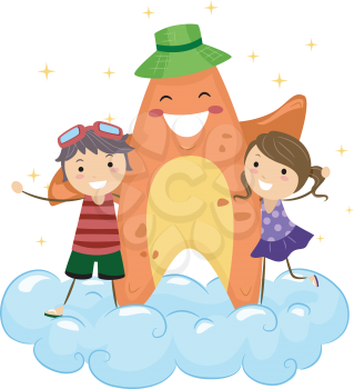 Royalty Free Clipart Image of Children Hugging a Starfish