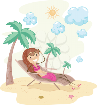 Royalty Free Clipart Image of a Girl on a Beach