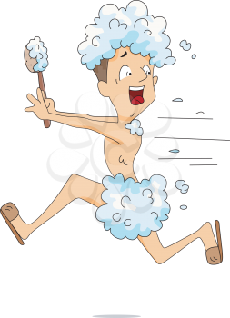 Royalty Free Clipart Image of a Naked Man Running From a Shower