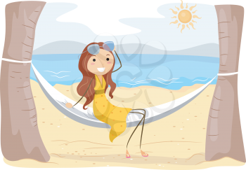 Royalty Free Clipart Image of a Girl Sitting in a Hammock