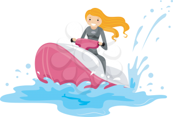 Royalty Free Clipart Image of a Girl on a Jet Ski