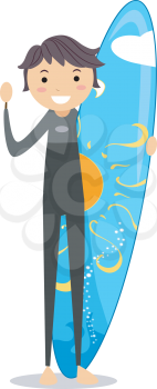Royalty Free Clipart Image of a Boy With a Surfboard