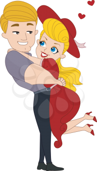 Royalty Free Clipart Image of a Pin-Up Girl Hugging Her Partner