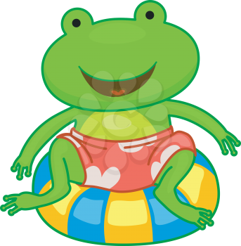 Royalty Free Clipart Image of a Frog in a Flotation Device