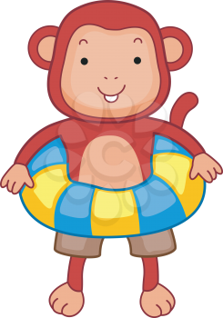 Royalty Free Clipart Image of a Monkey Wearing an Inner Tube