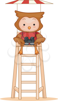 Royalty Free Clipart Image of an Owl Lifeguard
