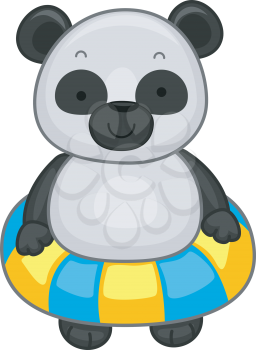 Royalty Free Clipart Image of a Panda Wearing a Flotation Device