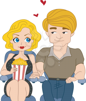 Royalty Free Clipart Image of a Pin-Up Couple at the Movies