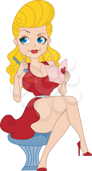 Royalty Free Clipart Image of a Pin-Up Writing a Valentine