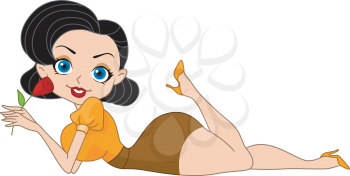 Royalty Free Clipart Image of a Pin-Up Holding a Rose