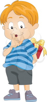 Royalty Free Clipart Image of a Boy Holding a Present