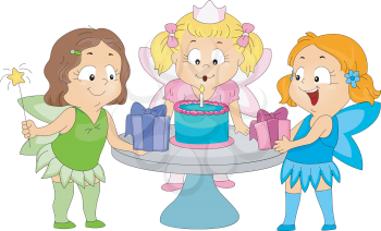 Royalty Free Clipart Image of Children at a Birthday Party