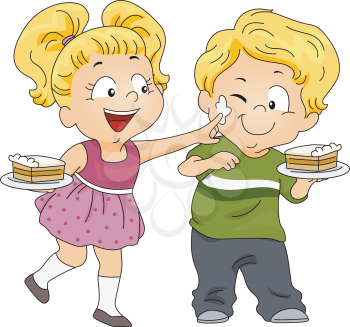 Royalty Free Clipart Image of Children Playing With Icing