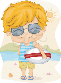 Royalty Free Clipart Image of a Boy at the Beach