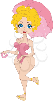 Royalty Free Clipart Image of a Pin-Up With an Umbrella