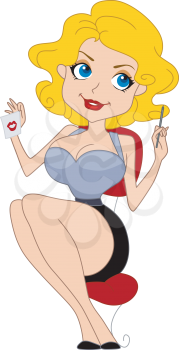 Royalty Free Clipart Image of a Pin-Up Holding a Serviette With Lipstick on It
