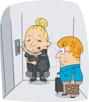 Royalty Free Clipart Image of an Elevator Operator at Work