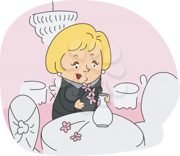 Royalty Free Clipart Image of a Woman Working in a Banquet Hall