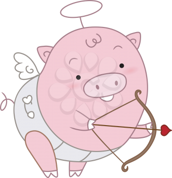 Royalty Free Clipart Image of a Pig Cupid