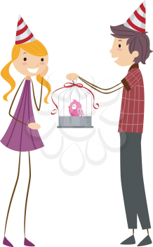 Royalty Free Clipart Image of a Boy Giving a Girl a Present