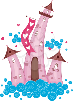 Royalty Free Clipart Image of a Castle in the Clouds