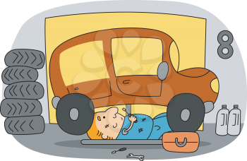 Royalty Free Clipart Image of a Mechanic at Work