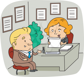Royalty Free Clipart Image of an HR Person and Applicant