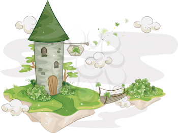Royalty Free Clipart Image of a Tower on a Floating Island